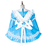 Fondcosplay Lockable Blue Thin PVC Sissy Maid Crossdressing Dress with White Apron [G2164]