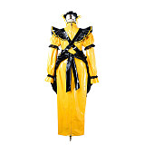 fondcosplay Lockable Thin PVC Yellow and Black Sissy Maid Crossdressing Long Dress with Apron and Headpiece [G2199]