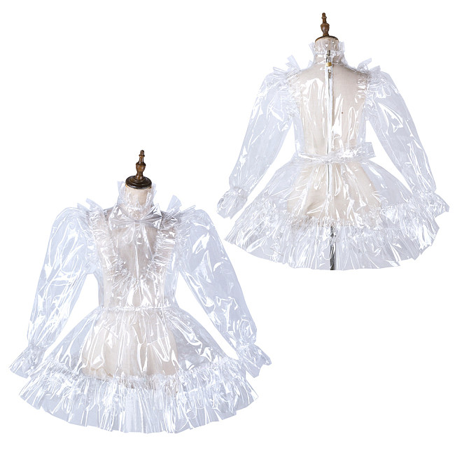fondcosplay Lockable Clear PVC Sissy Maid Crossdressing Dress with Ruffles [G2179]