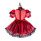 Fondcosplay Red & Black Organza Lockable Sheer Sissy Maid Dress [G2177]
