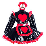 fondcosplay Lockable Heavy PVC Black and Red Heart Sissy Maid Crossdressing Dress with Apron [G2193]