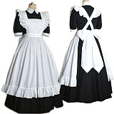 fondcosplay Lockable Cotton Black and White Classic Sissy Maid Crossdressing Long Dress with Apron [G2189]