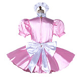 fondcosplay Lockable Satin Pink and White Sissy Maid Crossdressing Dress with Apron and Headpiece [G2198]