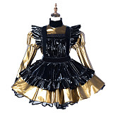 Fondcosplay Black & Gold Thin PVC Lockable Sissy Maid Dress with Apron [G2174]