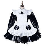 Fondcosplay Lockable Heavy PVC Black and White Sissy Maid Crossdressing Dress with Heart Apron [G2170]