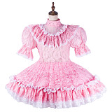 fondcosplay Lockable Lace Pink Sissy Maid Crossdressing Dress with Ruffles [G2190]