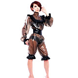 fondcosplay Lockable Clear PVC Sissy Maid Crossdressing Romper Jumpsuit with Ruffles [G2183]