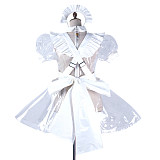 fondcosplay Lockable Clear PVC White Sissy Maid Crossdressing Dress with Apron and Headpiece [G2191]