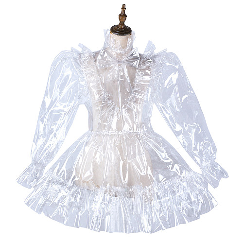 fondcosplay Lockable Clear PVC Sissy Maid Crossdressing Dress with Ruffles [G2179]