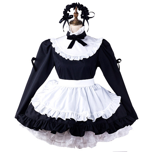 fondcosplay Lockable Cotton Black and White Classic Sissy Maid Crossdressing Dress with Apron and Headpiece [G2203]