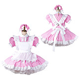 fondcosplay Lockable Cotton Pink Gingham Sissy Maid Crossdressing Dress with Apron and Headpiece [G2207]
