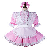 fondcosplay Lockable Cotton Pink and White Sissy Maid Crossdressing Dress with Apron and Headpiece [G2196]