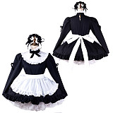 fondcosplay Lockable Cotton Black and White Classic Sissy Maid Crossdressing Dress with Apron and Headpiece [G2203]