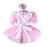 fondcosplay Lockable Cotton Pink and White Sissy Maid Crossdressing Dress with Apron and Headpiece [G2196]