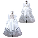 fondcosplay Lockable Clear PVC Long Sissy Maid Crossdressing Dress with White Apron and Headpiece [G2205]