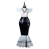 Fondcosplay Lockable Sissy Maid Crossdressing Black Clear PVC Mermaid Style Dress Costume [G2247]