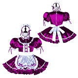Fondcosplay Lockable Sissy Maid Crossdressing Purple Satin French Maid Dress Costume with Apron [G2251]