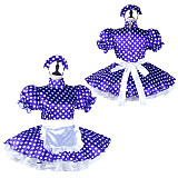 Fondcosplay Lockable Sissy Maid Crossdressing Purple Satin Polka Dot French Maid Dress Costume with Apron [G2264]