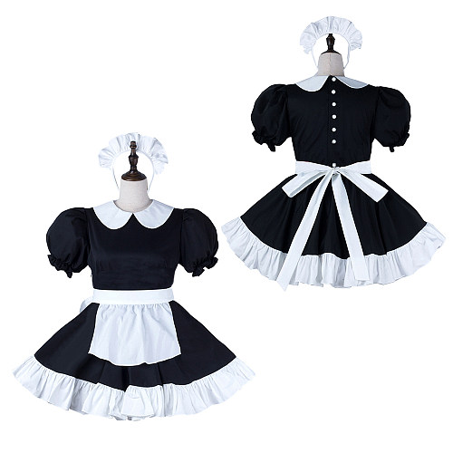 fondcosplay Black White Cotton Sissy Maid Dress Crossdressing Cosplay Costume [G2273]
