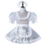 Fondcosplay Lockable Sissy Maid Crossdressing Clear PVC French Maid Dress Costume with Apron [G2238]