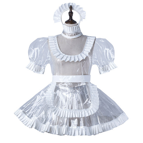Fondcosplay Lockable Sissy Maid Crossdressing Clear PVC French Maid Dress Costume with Apron [G2238]