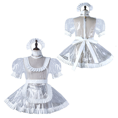 Fondcosplay Lockable Sissy Maid Crossdressing Clear PVC French Maid Dress Costume with Apron [G2238]