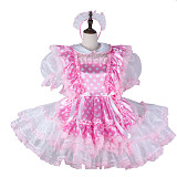 Fondcosplay Lockable Sissy Maid Crossdressing Pink Polka Dot Satin and Organza French Maid Dress Costume [G2270]