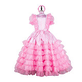 Fondcosplay Lockable Sissy Maid Crossdressing Pink Satin and Organza Layered French Maid Dress Costume [G2259]