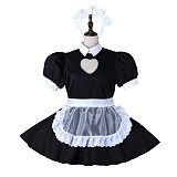 fondcosplay Lockable Black White Cotton Sissy Maid Dress Heart Cutout Crossdressing Cosplay Costume [G2277]