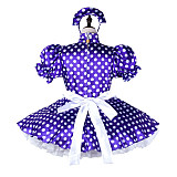 Fondcosplay Lockable Sissy Maid Crossdressing Purple Satin Polka Dot French Maid Dress Costume with Apron [G2264]