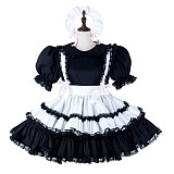 Fondcosplay Lockable Sissy Maid Crossdressing Black Cotton French Maid Dress Costume with Apron [G2257]