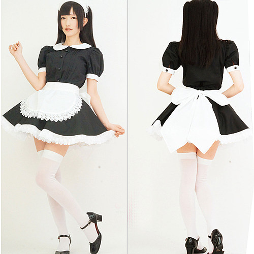 Fondcosplay Lockable Sissy Maid Crossdressing Black Cotton French Maid Dress Costume with Apron [G2226]