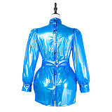 Fondcosplay Sissy Maid Crossdressing Shiny Blue Clear PVC Dress Costume [G2229]