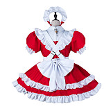 Fondcosplay Lockable Sissy Maid Crossdressing Red Cotton French Maid Dress Costume with Apron [G2248]