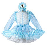 fondcosplay Lockable Lace Light Blue Sissy Maid Crossdressing Dress with Ruffles and Headpiece [G2208]