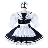 fondcosplay Lockable Cotton Black and White Sissy Maid Crossdressing Dress with Sailor Collar and Headpiece [G2214]