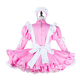 Fondcosplay Lockable Sissy Maid Crossdressing Pink Cotton French Maid Dress Costume with Apron [G2228]