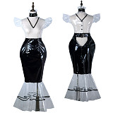 Fondcosplay Lockable Sissy Maid Crossdressing Black Clear PVC Mermaid Style Dress Costume [G2247]