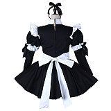 fondcosplay Lockable Black White Cotton Sissy Maid Dress Crossdressing Cosplay Costume [G2275]