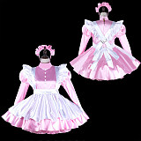 Fondcosplay Lockable Sissy Maid Crossdressing Pink Satin French Maid Dress Costume with Apron [G2244]