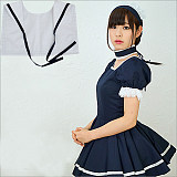 Fondcosplay Sissy Maid Crossdressing Navy Blue Cotton French Maid Dress Costume with Apron [G2225]