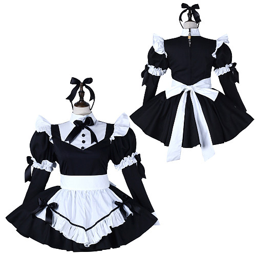 fondcosplay Lockable Black White Cotton Sissy Maid Dress Crossdressing Cosplay Costume [G2275]