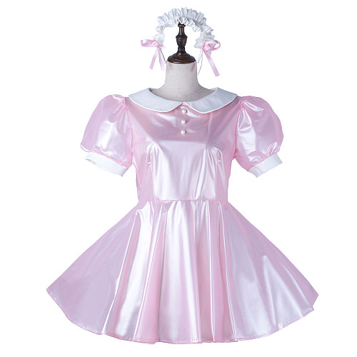 Fondcosplay Lockable Sissy Maid Crossdressing Pink Clear PVC Short Dress Costume [G2231]