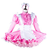 Fondcosplay Lockable Sissy Maid Crossdressing Pink Cotton French Maid Dress Costume with Apron [G2228]