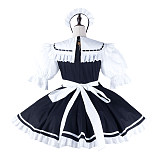 fondcosplay Lockable Cotton Black and White Sissy Maid Crossdressing Dress with Sailor Collar and Headpiece [G2214]