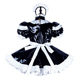 Fondcosplay Lockable Sissy Maid Crossdressing Black Thin PVC French Maid Dress Costume with Apron [G2245]