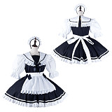 fondcosplay Lockable Cotton Black and White Sissy Maid Crossdressing Dress with Sailor Collar and Headpiece [G2214]