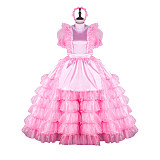 Fondcosplay Lockable Sissy Maid Crossdressing Pink Satin and Organza Layered French Maid Dress Costume [G2259]