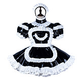 Fondcosplay Lockable Sissy Maid Crossdressing Black Thin PVC French Maid Dress Costume with Apron [G2245]