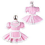 Fondcosplay Lockable Sissy Maid Crossdressing Pink Heavy PVC French Maid Dress Costume with Apron [G2261]